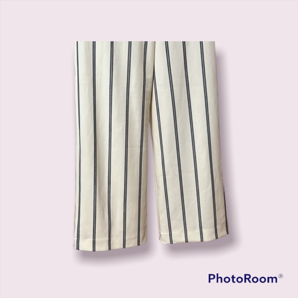 H&M Women’s Pull On Dress Work Pants Wide Leg Cream & Blue Stripes Size XS - Picture 4 of 8